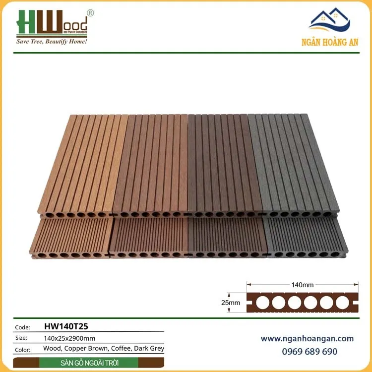 Sàn Sân Vườn Gỗ Nhựa Ngoài Trời Hwood HW140T25 Copper Brown